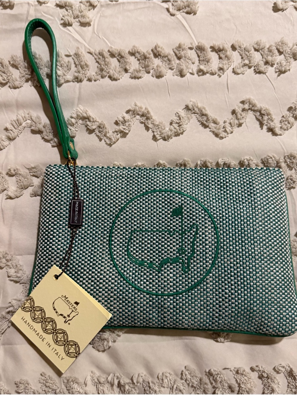 Masters Handmade Italy Green Woven Wristlet Clutch